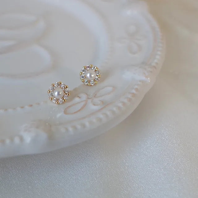 Women’s 14K Gold Zircon Pearl Earrings