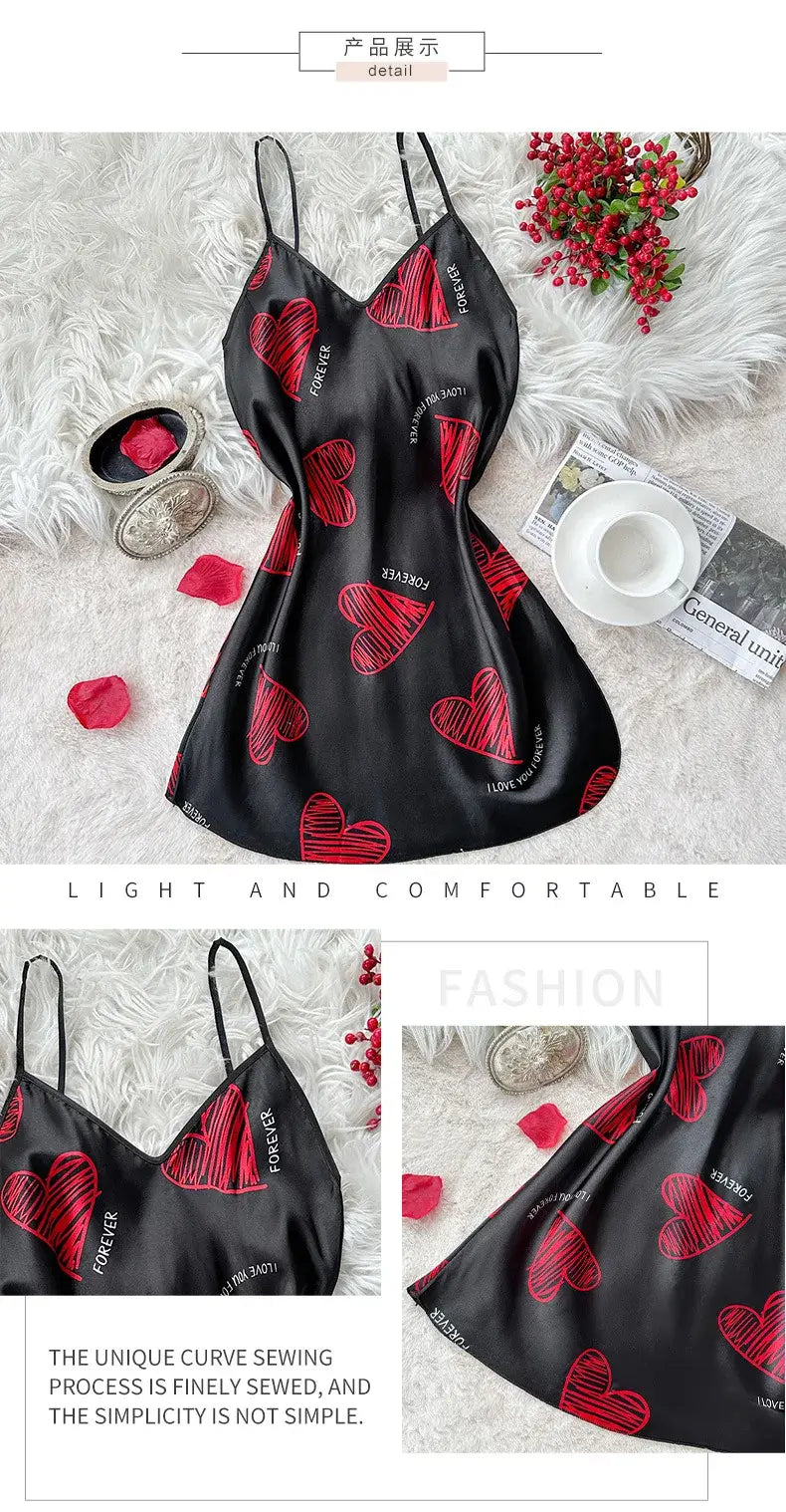 Women Satin Mini Slip Nightdress V-Neck Sleepwear