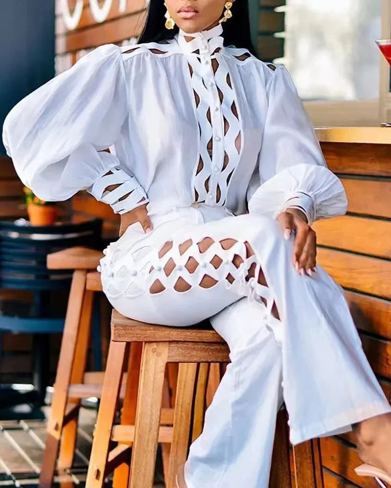 Plus Size Hollow Out Pants Set