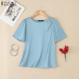 Women Satin Office Short Sleeve Blouse