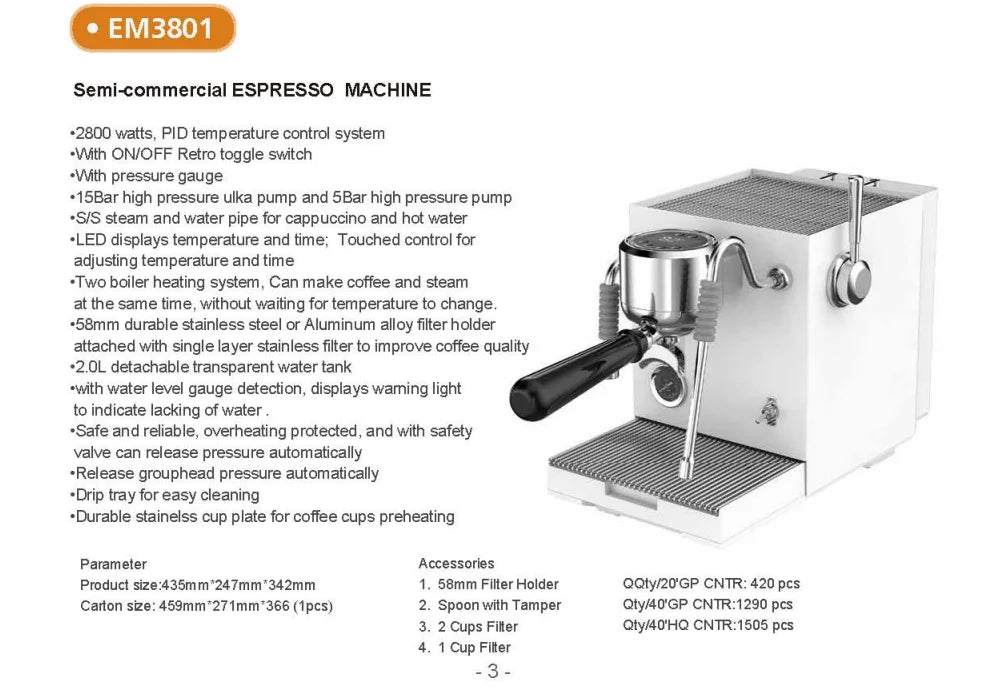Semi-Automatic Espresso Coffee Machine