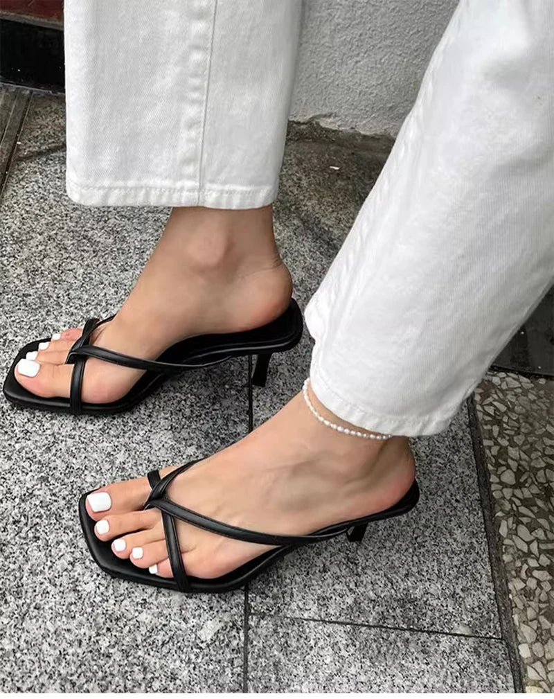 Women’s High Heel Clip Toe Slide Sandals