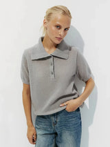 Women's Polo Collar Hollow Knit Sweater