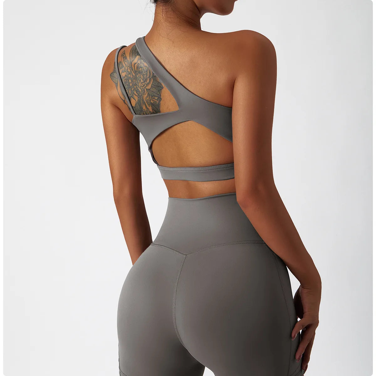 Women Oblique Shoulder Sports Bra