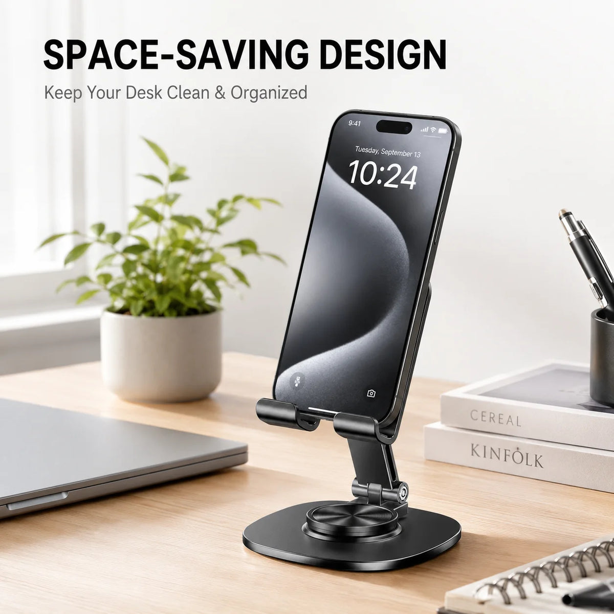 Adjustable Aluminum Desktop Phone Stand – Foldable & Hands-Free