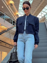 White Cropped Women's Bomber Jacket – Baseball Aviator Coat