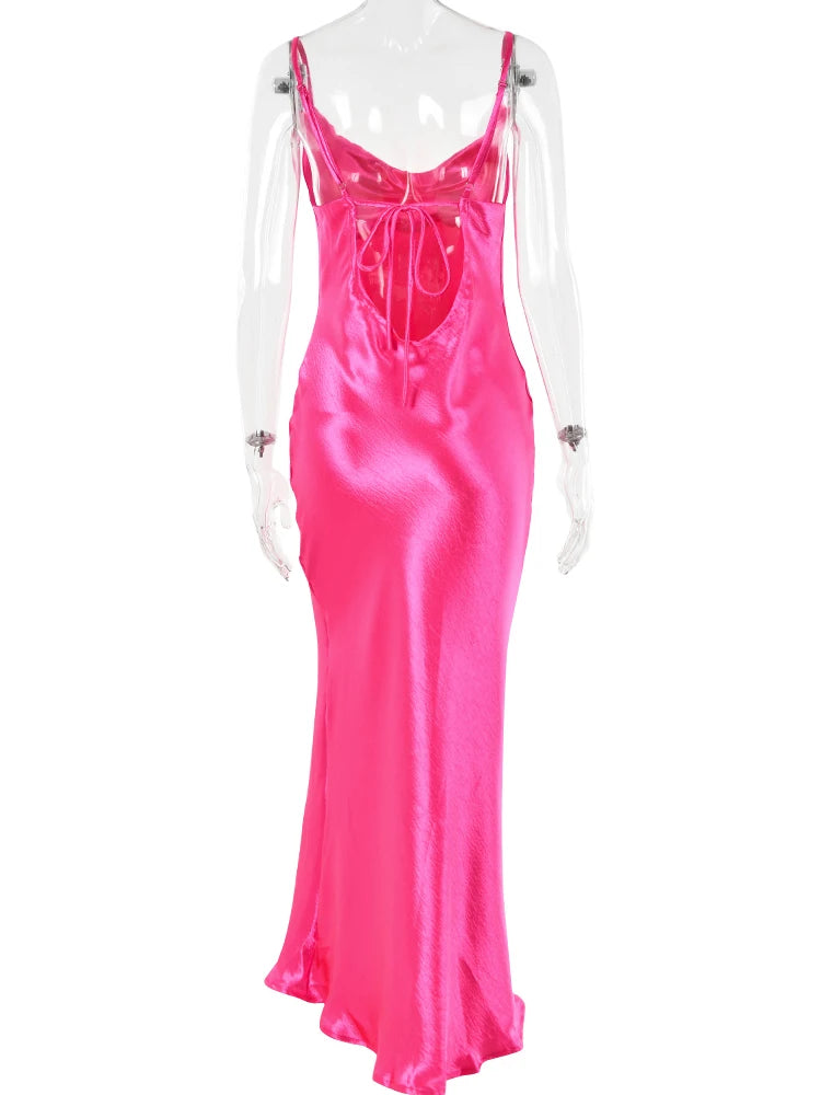 Midnight Satin Lace-Up Gown