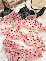 Women Mesh Heart Lingerie Set