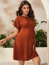 Bat-Sleeve Maternity Tunic in warm brown color, perfect for summer photoshoots and casual outings.