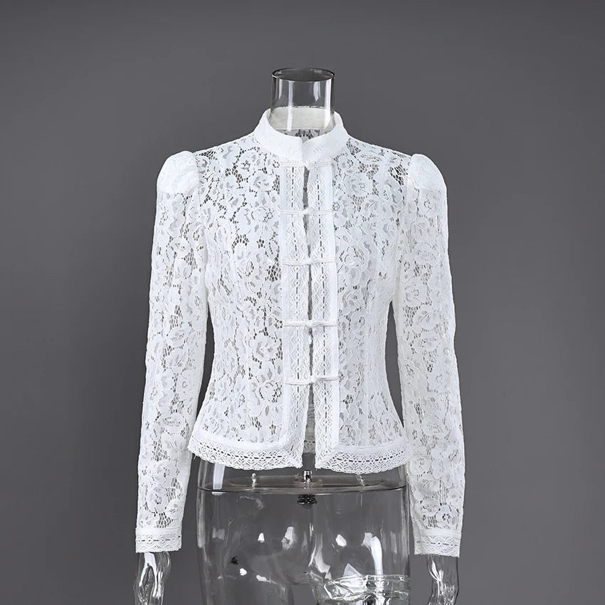 Lace Bloom Embroidered Puff Sleeve Blouse