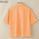 Harper Checked Lapel Blouse