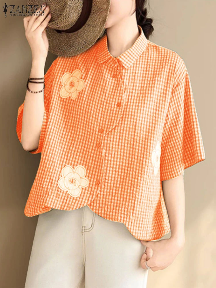 Harper Checked Lapel Blouse