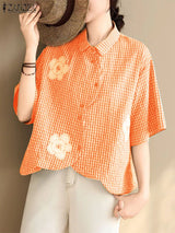 Harper Checked Lapel Blouse
