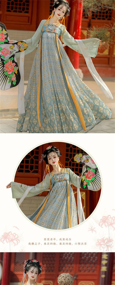 Women wearing Tang Suits Hanfu costume, showcasing elegant design perfect for Halloween cosplay.