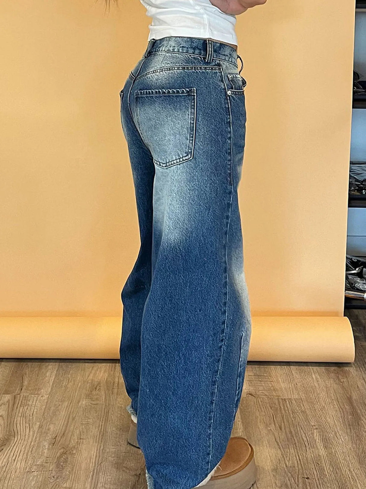 Women Retro High-Waist Barrel Jeans