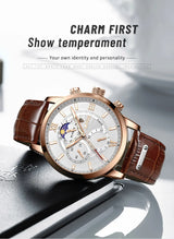 LIGE Men’s Leather Quartz Sports Watch
