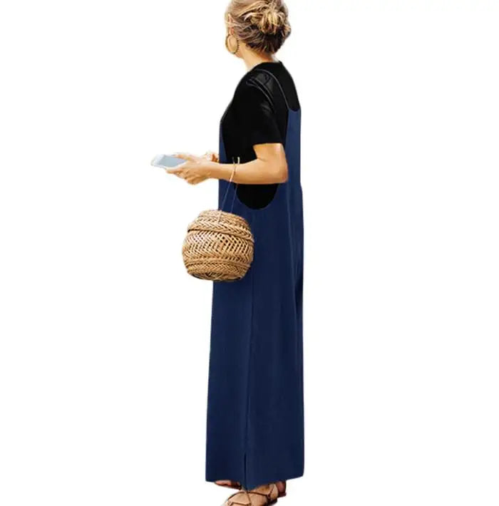 Women Wide Leg Cotton Linen Jumpsuit