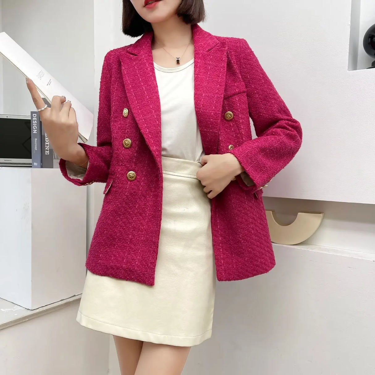 Plaidure™ – Double-Breasted Blazer (Vintage Long Sleeve with Smart Pocket Style)