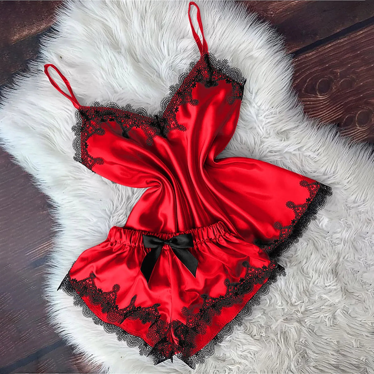 Women Velvet Cami Pajama Set with Bow
