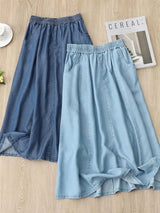 BreezeFit™ – Lightweight Loose Denim Skirt (Elastic Waist, A-Line)