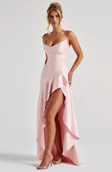 Women's Satin Lace-Up Maxi Dress