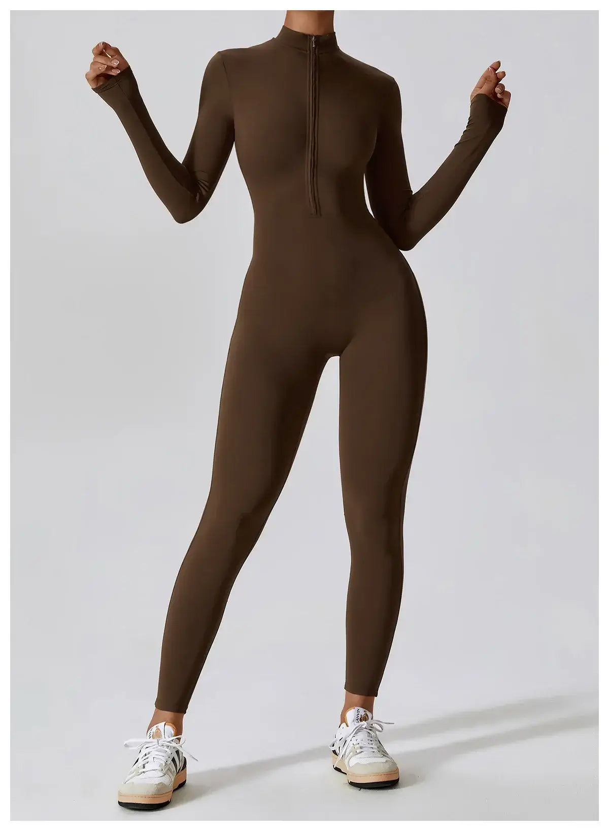 Women Fitness Zipper Long Sleeve Jumpsuit