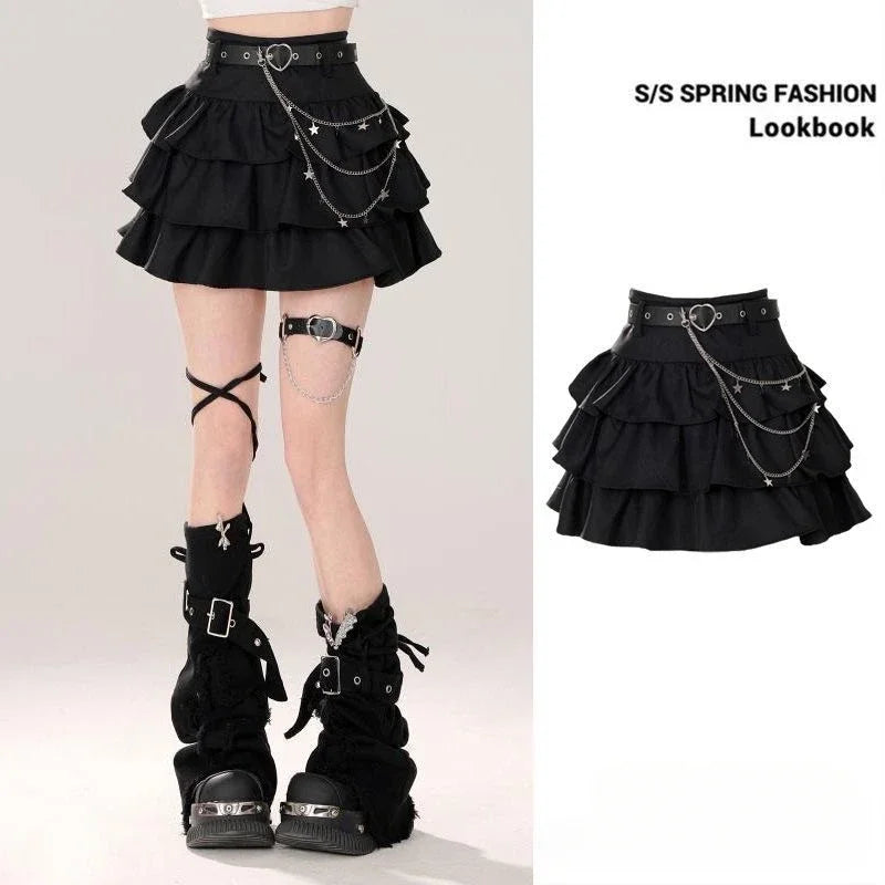 StreetBelt™ – Riveted Mini Skirt (Blue Black High Street Y2K)