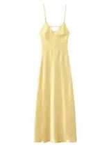 Golden Satin Backless Evening Gown
