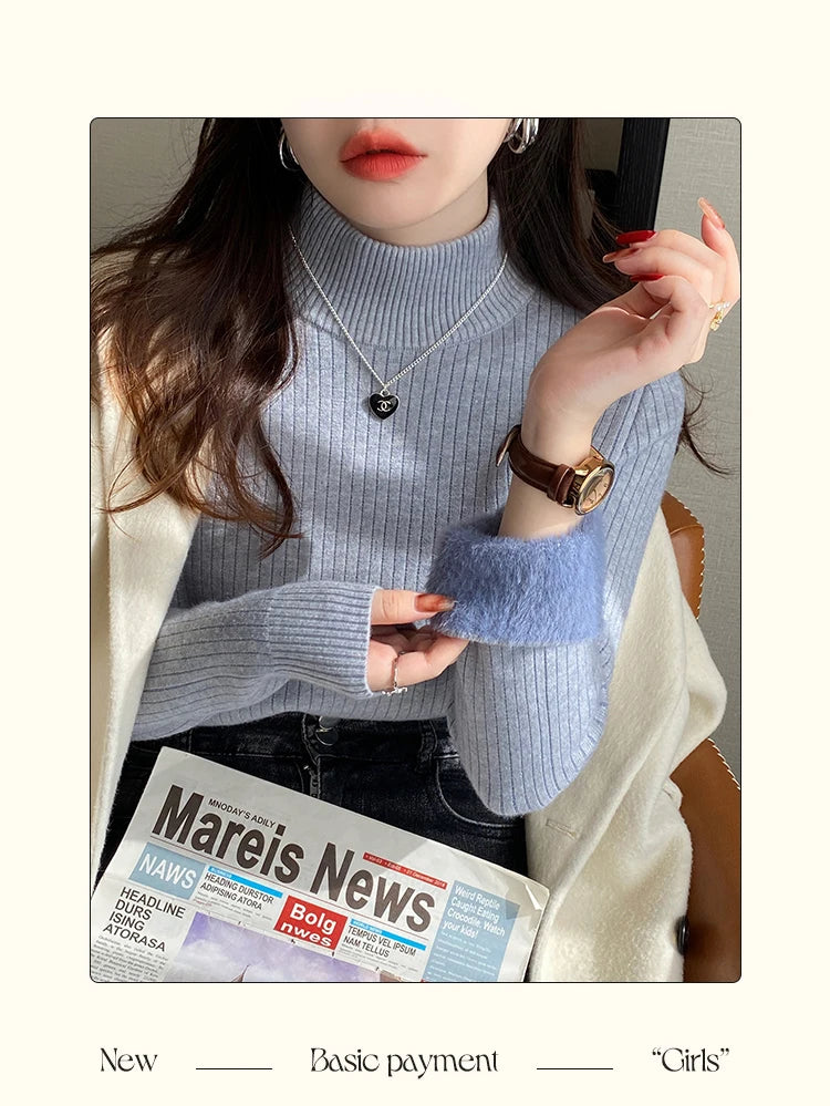 Women's Retro Red Turtleneck Sweater