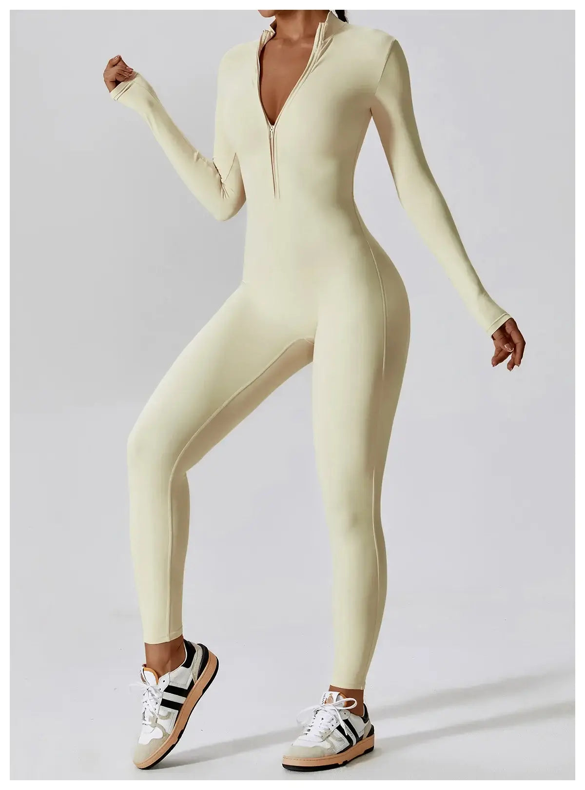 Women Fitness Zipper Long Sleeve Jumpsuit