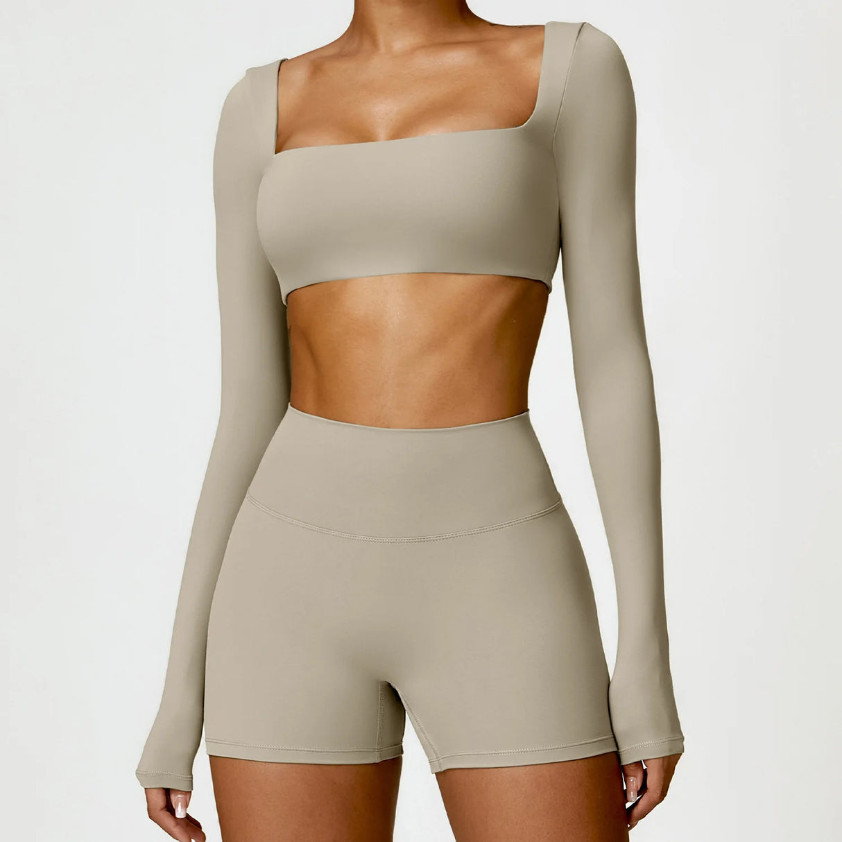 Women's Seamless Long Sleeve Yoga Crop Top – Quick-Dry Square Neck Gym Shirt