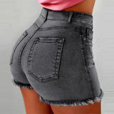 ColorTassel™ – Distressed Denim Hot Pants (Tassel-Trim, Multi-Color & Festival Vibe)