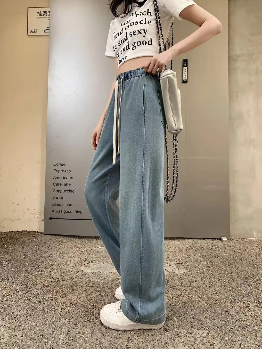 Women Silk Washed Wide Leg Jeans