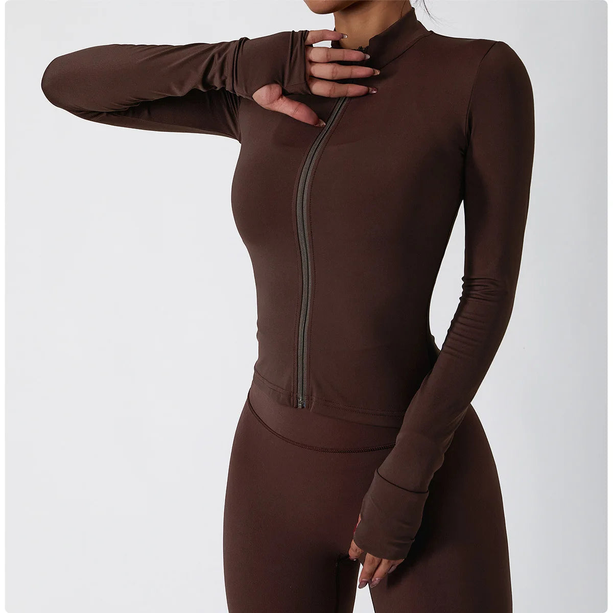 Women's Zip Long Sleeve Yoga Jacket – Slim Fit Gym Training Top
