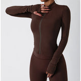 Women's Zip Long Sleeve Yoga Jacket – Slim Fit Gym Training Top