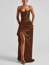 Midnight Satin Slip Gown