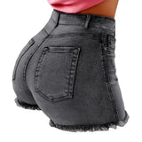 ColorTassel™ – Distressed Denim Hot Pants (Tassel-Trim, Multi-Color & Festival Vibe)