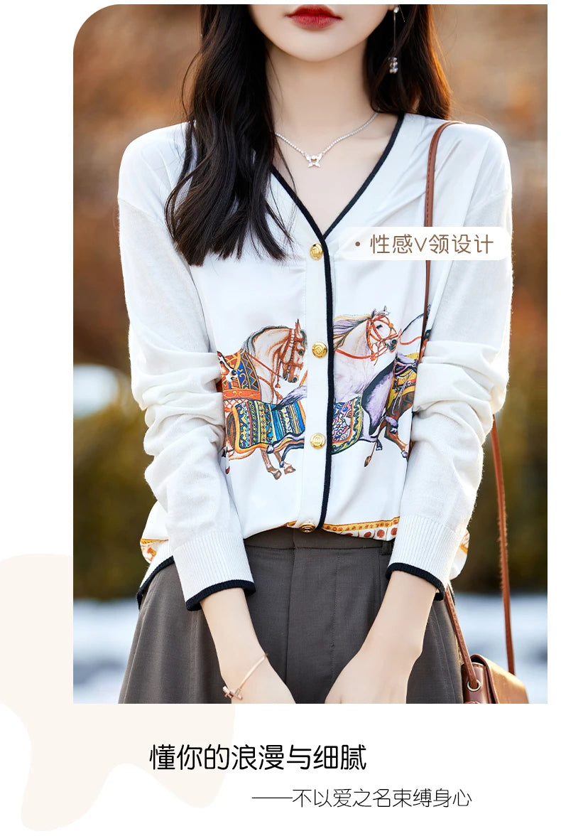 Women's Silk Print Wool Cardigan