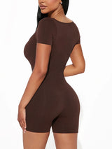 Women Solid Short Sleeve U Neck Jumpsuit