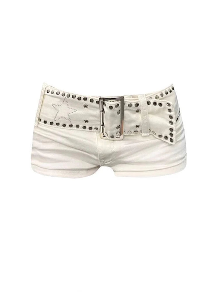 Women's Vintage White Denim Shorts - Y2K Harajuku Style