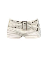 Women's Vintage White Denim Shorts - Y2K Harajuku Style