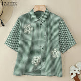 Harper Checked Lapel Blouse