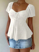 Luna Lace-Up V-Neck Blouse