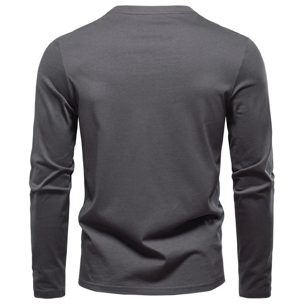 Men Cotton Henley Long Tee
