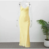 Golden Satin Backless Evening Gown