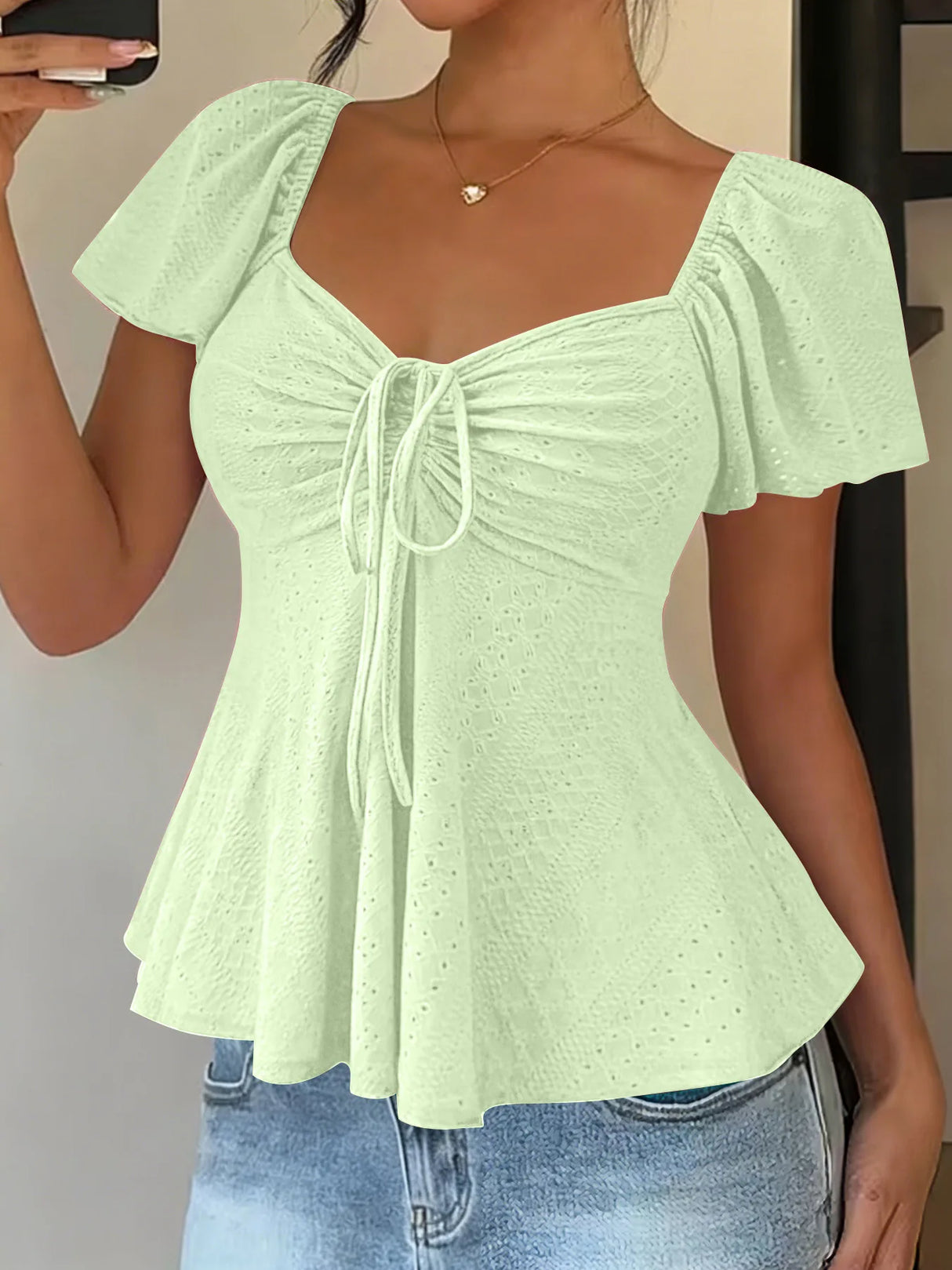Luna Lace-Up V-Neck Blouse
