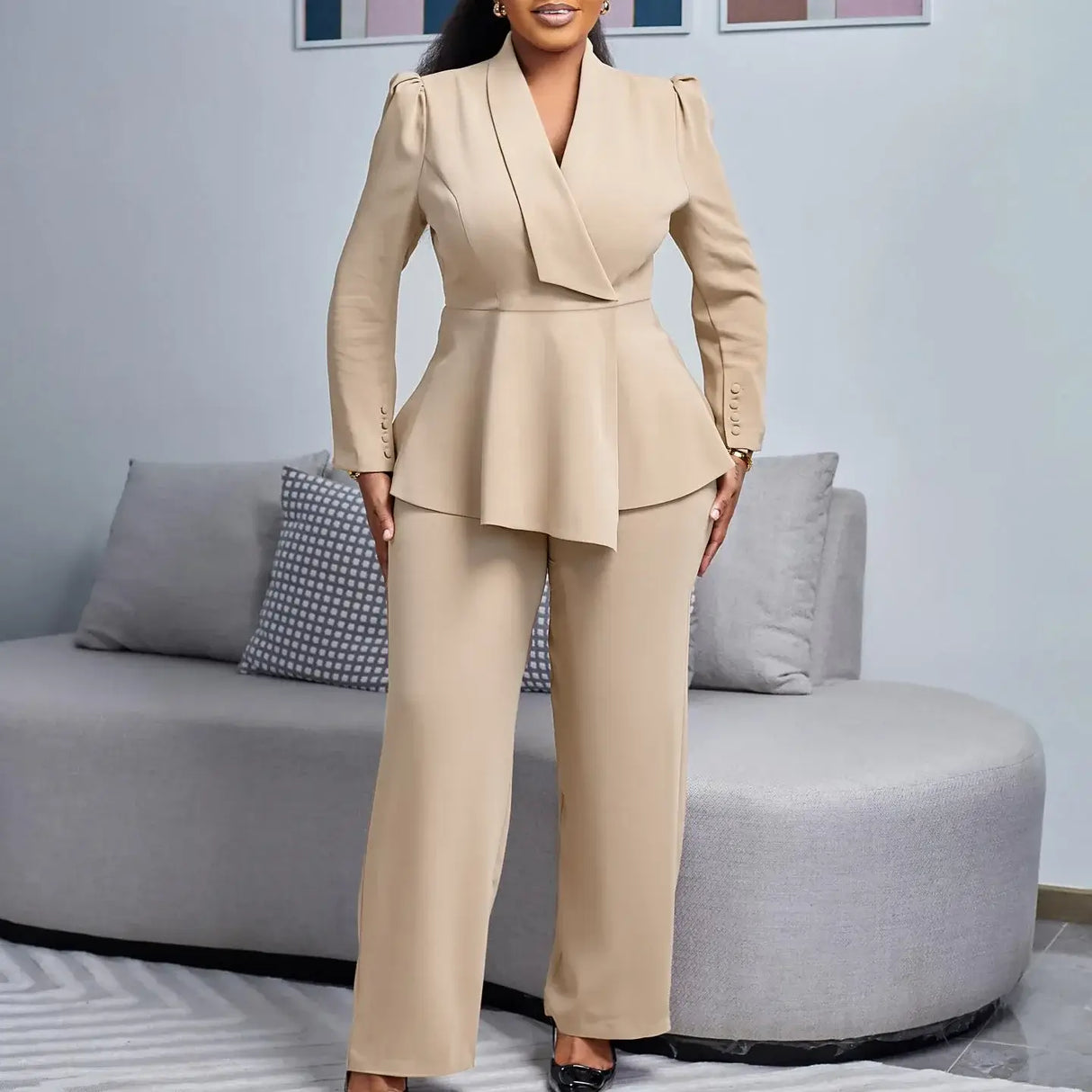 Women Plus Size Long Sleeve Pants Set