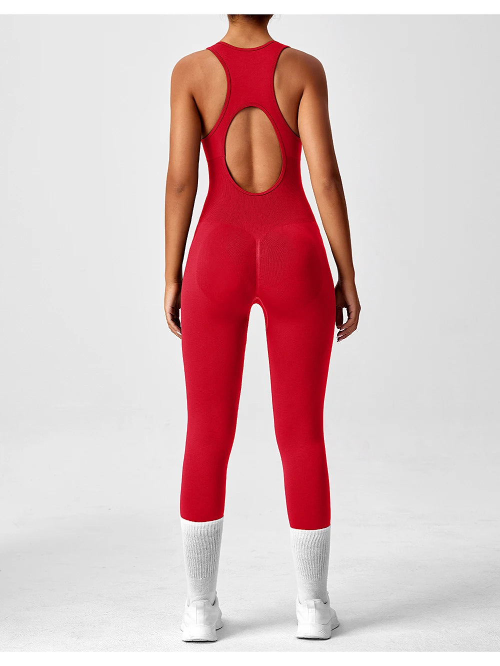 Seamless Peach Booty One-Piece Yoga Bodysuit – V-Back Tummy Control