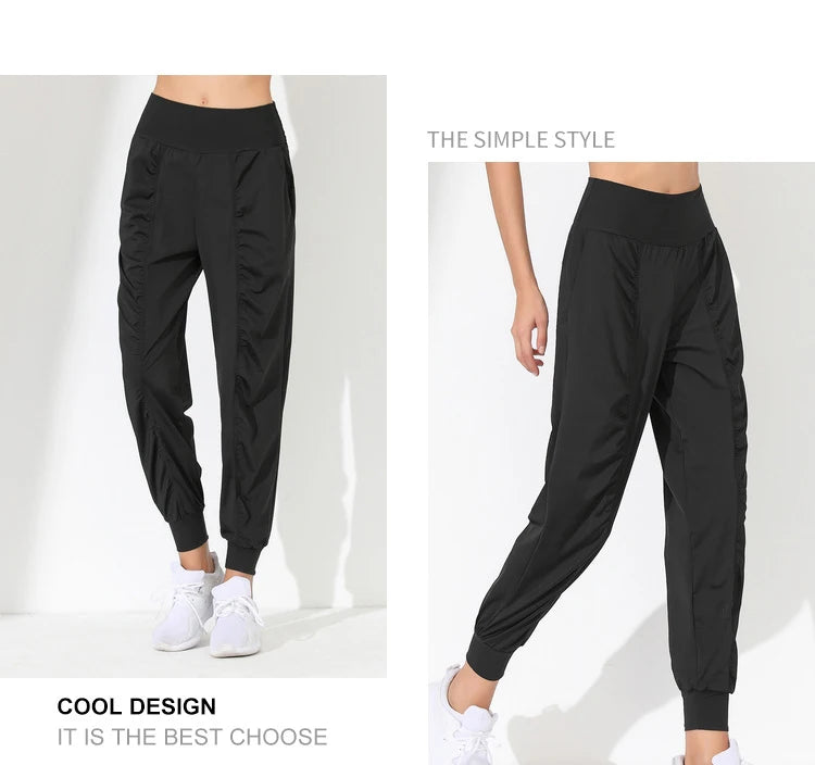 Hearuisavy Loose Quick-Dry Yoga Pants – Pleated Jogging Capris with Pockets