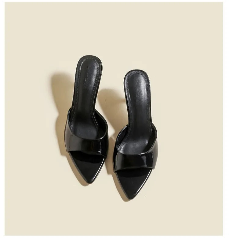 Slim Heel Pointed Toe Patent Slippers – 2025